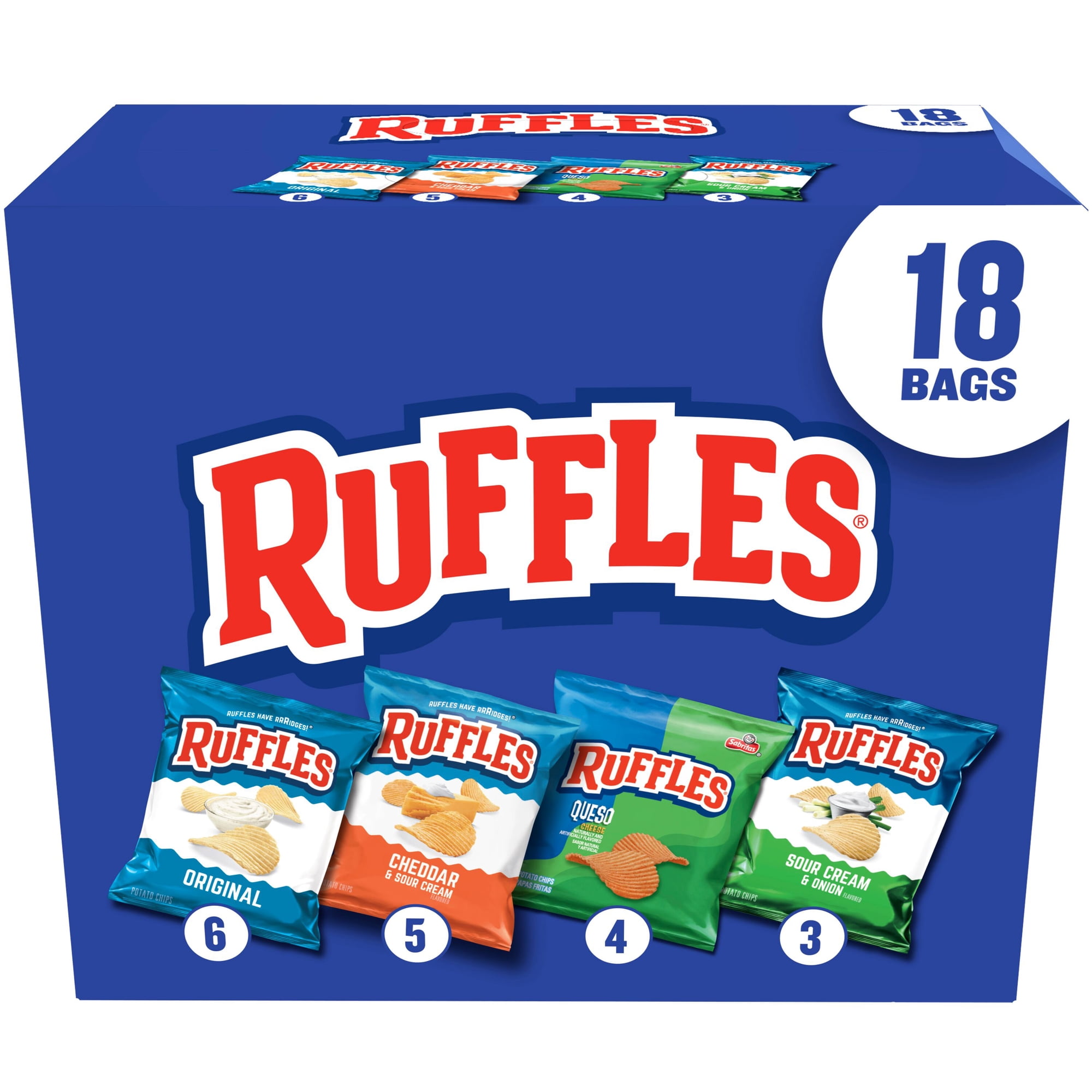 Ruffles Snacks Mix Potato Chips Variety pack, 1 oz, 18 Count