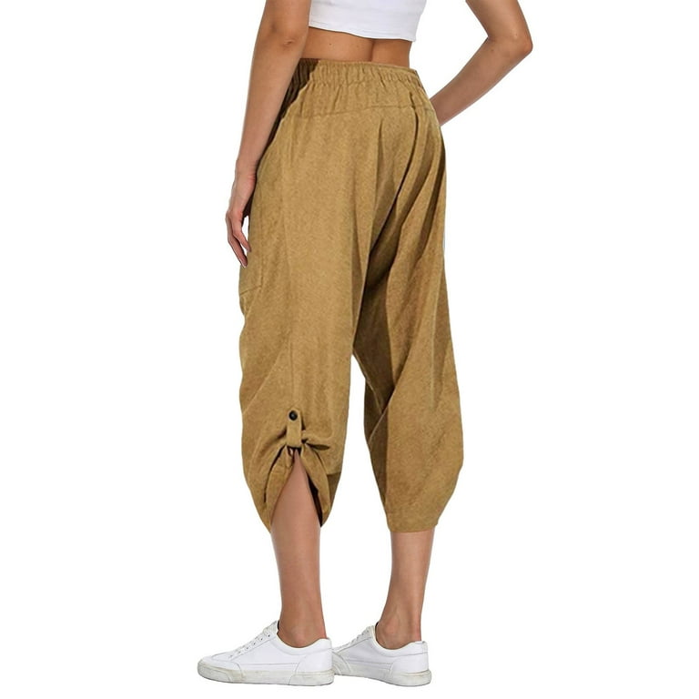 Ierhent Women Pants Casual Work Leggings for Women Bootcut Yoga Pants with  Pockets(Khaki,L)