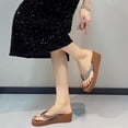 thumbnail image 6 of hlysgo Women's Sparkly Rhinestone Platform Flip Flops Thong Sandals Flower Slip on Wedge Sandals Brown 6, 6 of 6