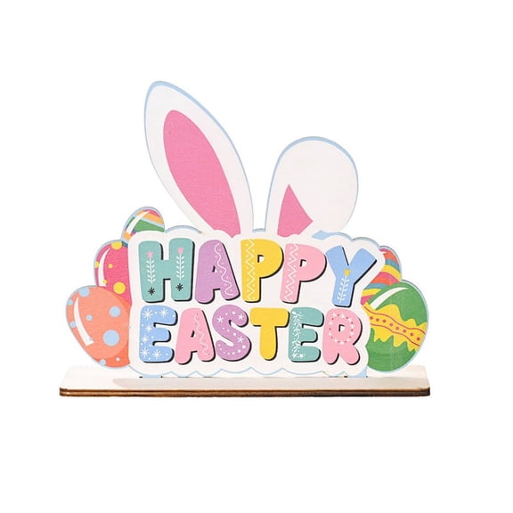 ZPAQI Happy Easter Tabletop Decoration Wooden Table Centerpieces Signs with Bunny Eggs