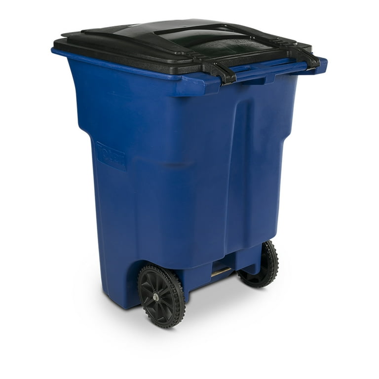 Toter 96 Gallon Plastic Garbage Can Blue with Wheels and Lid, Garage 