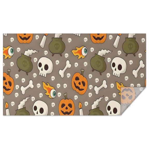 Halloween Skulls Pumpkins and Cauldrons Rectangle Tablecloth 60"x102",Waterproof Polyester Rectangle Table Cloth, Wipeable Spillproof Polyester Tablecloth for Dining, Camping, Indoor and Outdoor
