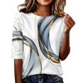 thumbnail image 3 of Abstract Geometric Print Top for Women, Crew Neck Half Sleeve Loose Fit Tunic Blouse - Lightweight Casual Summer Tee Shirt Blue XL, 3 of 7