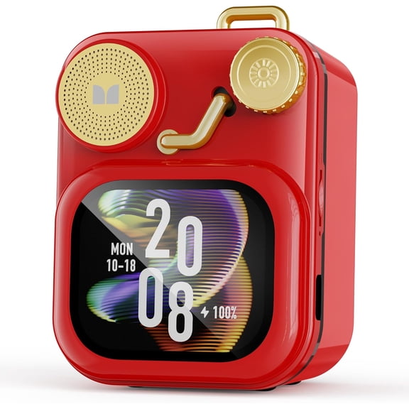 S350 Bluetooth Speakers, Portable Wireless Speaker with Touch Screen, Bluetooth 6.0, Retro Speaker with Message and Alarm Push, Support TF Card, for Friends, Red