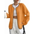 thumbnail image 2 of Womens Fleece Jacket Fall Winter Warm Long Sleeve Casual Loose Fit Comfy Fashion Outwear Cardigan Outfit Coat Orange XXL, 2 of 8