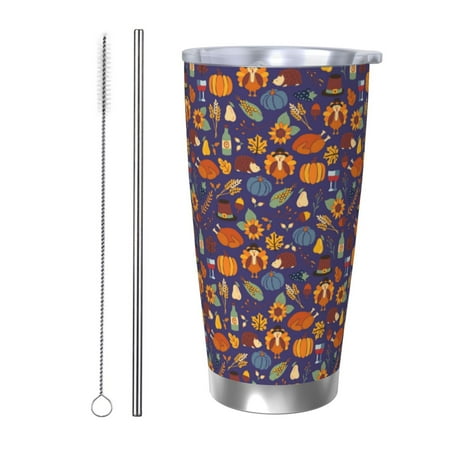 

Junzan Thanksgiving Turkey 2 for 20oz Stainless Steel Insulated Car Cup with Spillproof Lid - Insulated Coffee Mug Thermal Cup-Straw Two-piece Set