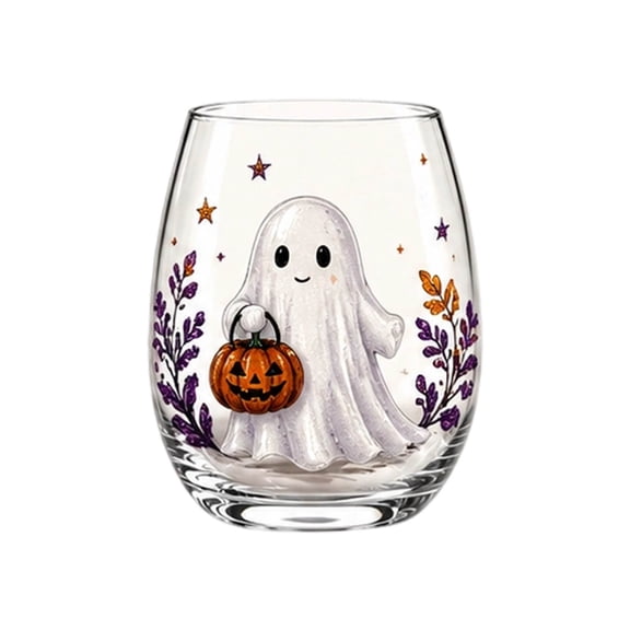 Handmade Halloween Patchwork Design Handleless Glass, Exquisite Borosilicate Glassware for Party, Bar, and Home Decor, Unique Gift Idea
