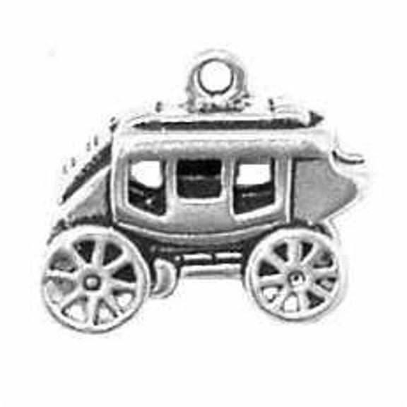 Sterling Silver 16" .8mm Box Chain 3D Old Time Stagecoach Wagon Pendant Necklace