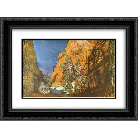 Leon Bakst 2x Matted 24x20 Black Ornate Framed Art Print 'Le dieu bleu - set design '