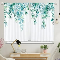 Teal Turquoise Kitchen Curtains 36 Inch Length Eucalyptus Leaves Floral Flower Kitchen Window Curtains Over Sink Plant Cafe Small Short Bathroom Curtains Window Treatment Tiers Drapes