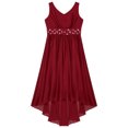 thumbnail image 3 of Eandarui Kids Flower Girl Maxi Dress V Neck Wedding Sleeveless High Low Hem Chiffon Pageant Birthday Burgundy 6, 3 of 6