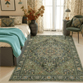 thumbnail image 4 of Kokia 6x9 Vintage Oriental Area Rug for living Room, Dark Green Low Pile Stain Resistant Non-Slip Washable Rug for Bedroom with Distressed Medallion Pattern, 4 of 8