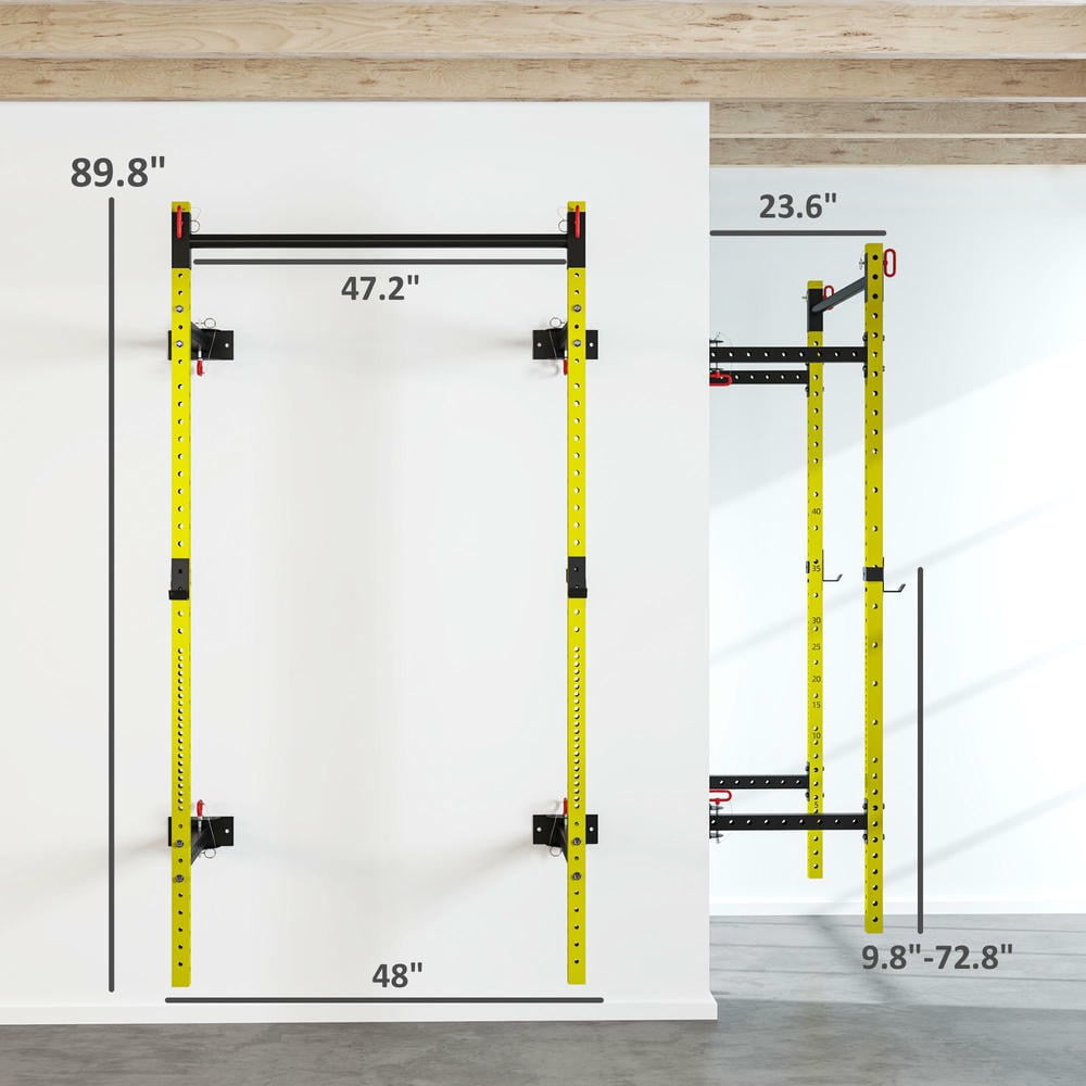 Barara King Adjustable Multi-Functional Racks with Pull Up Bar, Wall Mounted and Adjustable, Barbell Racks with 1000 Pounds Capacity, Yellow