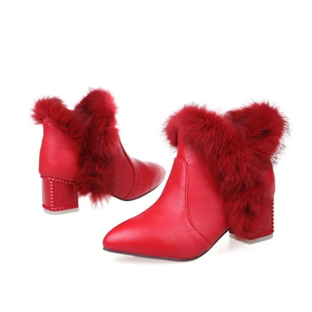 

IELGY Women s short boots large size solid color low tube thick