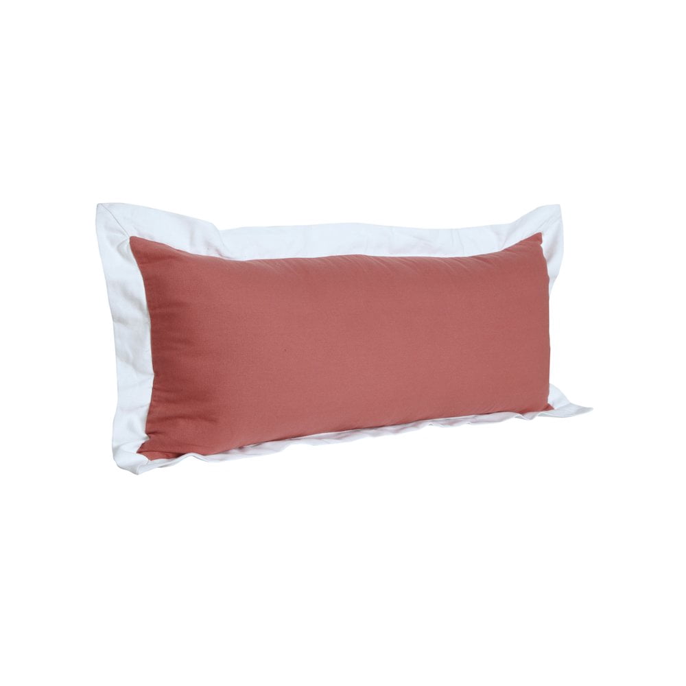 LR Home Ox Bay Hand-Woven Pink/White Bordered All-Natural Cotton Pillow Cover