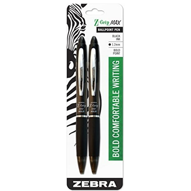 Zebra ZGrip MAX BOLD Retractable Ballpoint Pen, 1.2mm, Black, 2 Pack