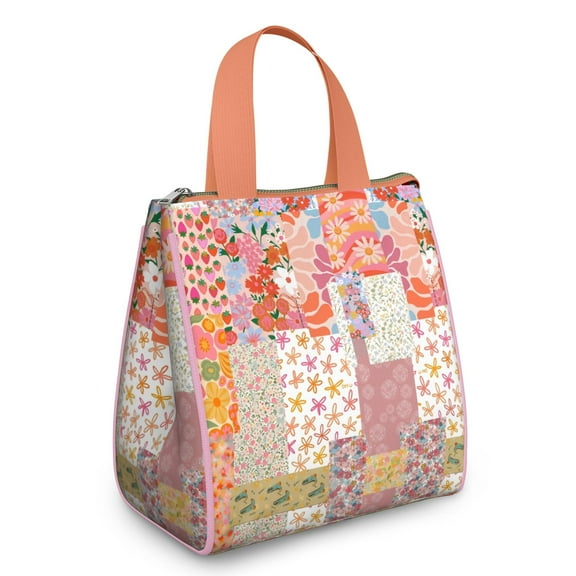 Pioneer Flower Floral Print Pattern Insulated Lunch Bag for Women & Adults,Large Portable Soft Cooler Lunch Bag,Thermal Food Storage Tote with Pearl Cotton,8.66L,8.75x5.75x9.5 Inch