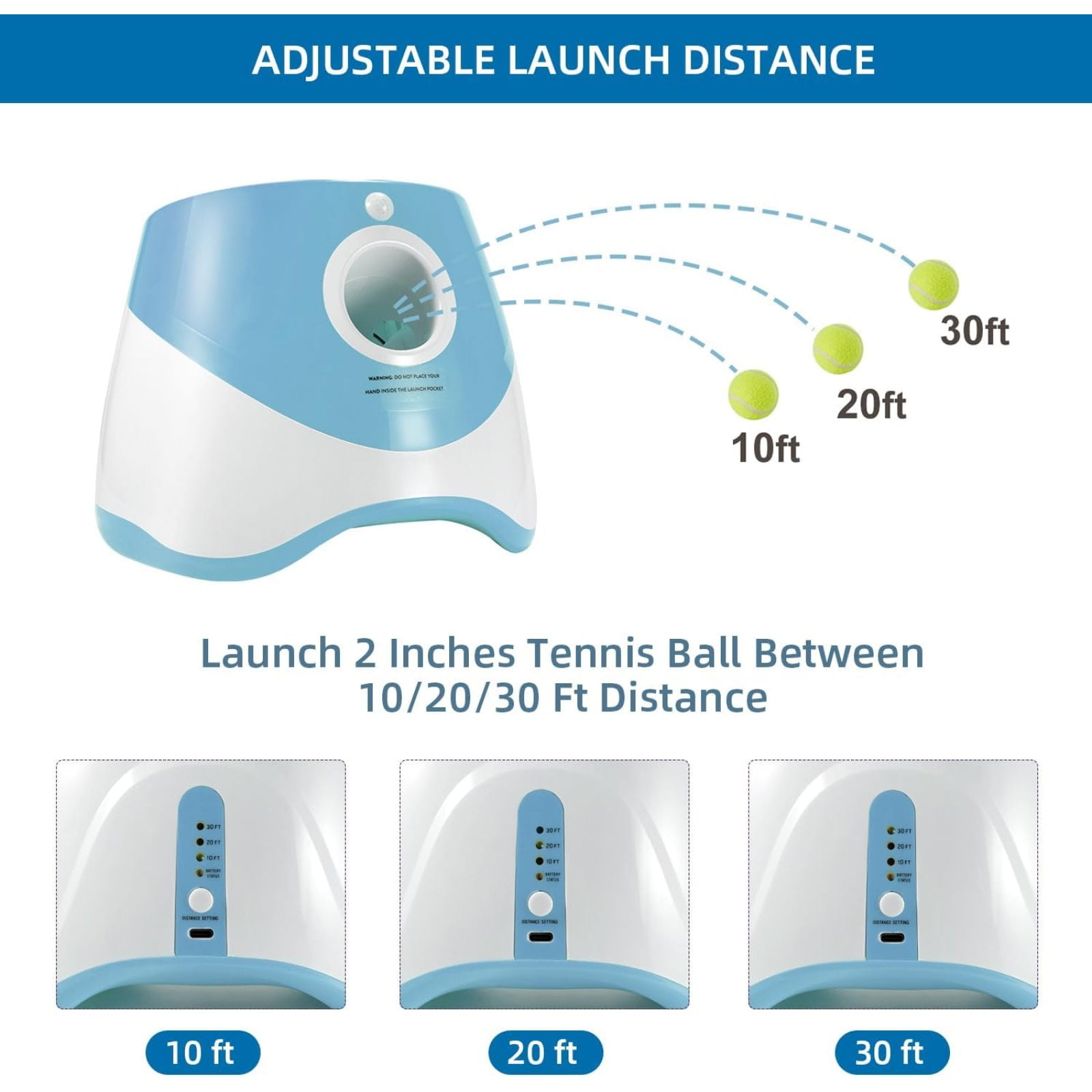 SQDWYGUO Automatic Dog Ball Thrower Launcher with 12 PCS Tennis Balls,Thrower Distance 10-30ft, Interactive Dog Fetch Machine Toy for Small Dogs,Blue