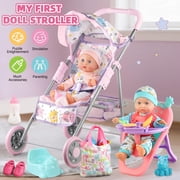 Aijohnny Baby Doll Stroller Toys Set with 12 Baby Doll, Dining Chair, Accessories and 2 Sets Clothes, Baby Doll Toys for Kids 3-8 Gifts