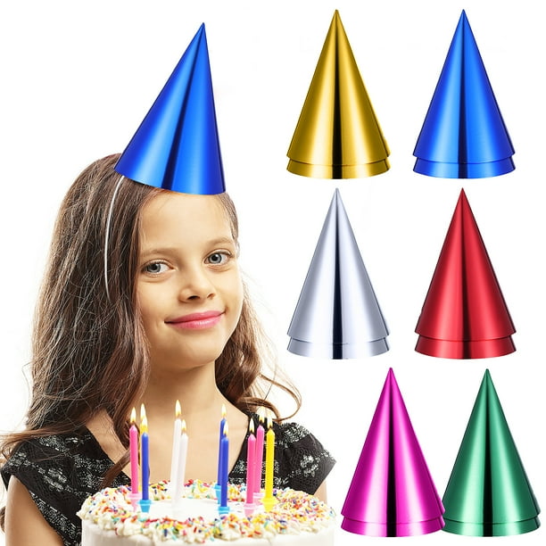 12 gorros de fiesta, gorros de cumpleaños, gorros de papel con forma de cono de aluminio, artículos para fiestas, decoración para fiestas de cumpleaños.