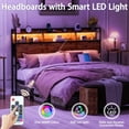 thumbnail image 3 of Akaber King Size 2 Tier Storage Headboard, Modern Headboard with 4 Outlets, 4 USB Ports, and LED Light, Brown, 3 of 6
