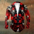 thumbnail image 2 of Mens Halloween Shirt Floral Skeleton Print Celebration Long Sleeve Button Down Lapel Tops Fall Winter Comfy Daily Shirts for Men Red XXXL, 2 of 5