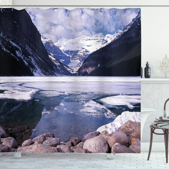 Ambesonne Winter Shower Curtain, Lake Louise Alberta, 69"Wx70"L, Dark Purple Lavender