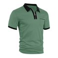 thumbnail image 3 of Men's Quarter Zip Shirts Short Sleeve Lapel Color Block T Shirt Summer Casual Fashion Tops With Flat Pocket (L, Green), 3 of 9