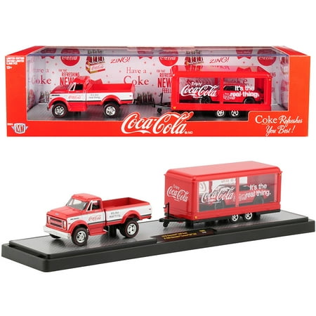 1970 Chevrolet C60 Pickup Truck & Trailer & 1968 Chevrolet Camaro SS 350 Coca-Cola Set Ltd Ed 5880 pcs 1/64 M2 Machines