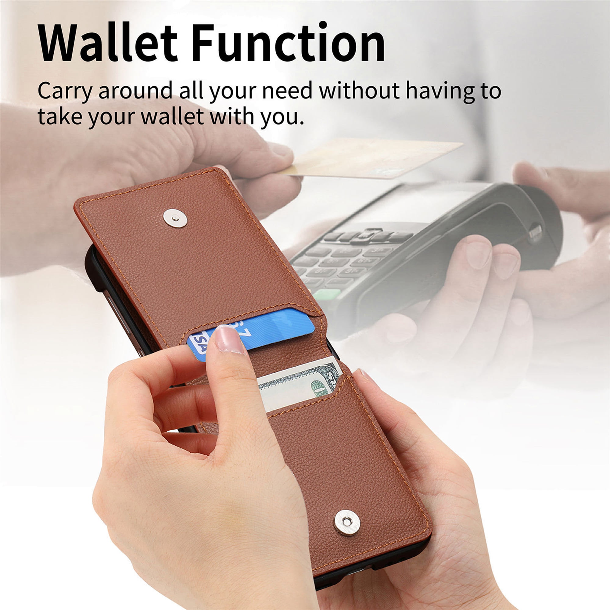 Decase Leather Wallet Case for Samsung Galaxy Z Flip 5 with Card Slot  Finger Ring Holder Slim Thin Premium Luxury PU Leather Anti-Scratch  Shockproof Protective Case for Men Women,Khaki 
