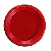 Exquisite 9" Disposable Plastic Plates - 50 Count Party Pack Plates - Premium Plastic Disposable Lunch & Dinner Plates, Red