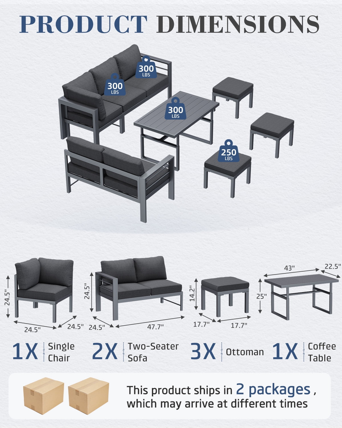 AECOJOY Outdoor Furniture Sets Clearance, Aluminum Patio Furniture Sets on sale, Metal Patio Sets, Outdoor Conversation Sets, Outdoor Sectional Sofa for Lawn, Dark Grey