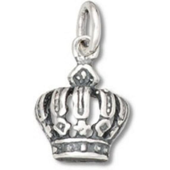 Sterling Silver 20" 1mm Box Chain Small Kings Crown Pendant Necklace