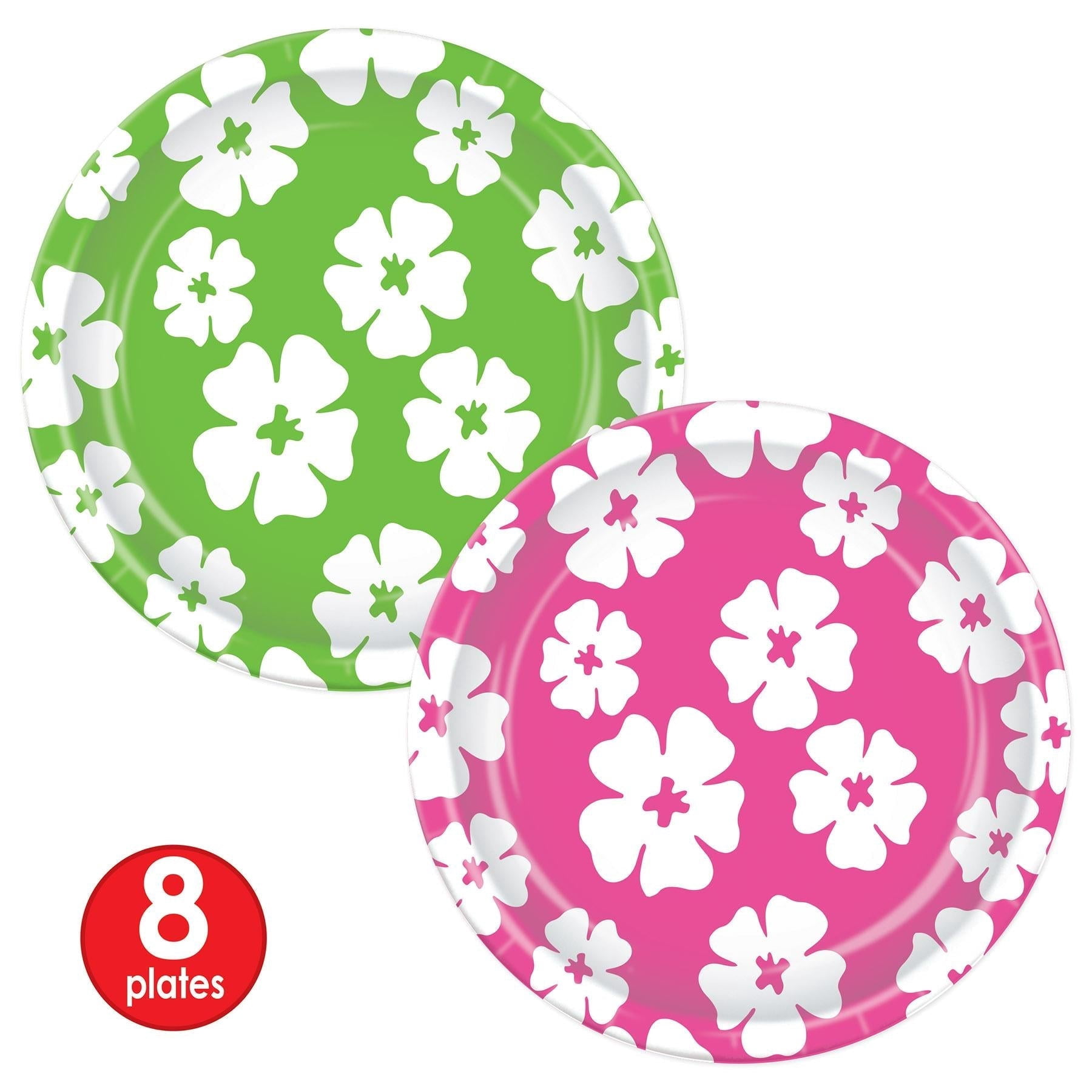 96 Pack Beistle Luau Party Hibiscus Paper Plates 9 inch