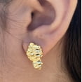 thumbnail image 2 of 14k Gold Plated Nugget Earrings Butterfly Back Hip Hop Jewelry Mens Women's 20MM, 2 of 11