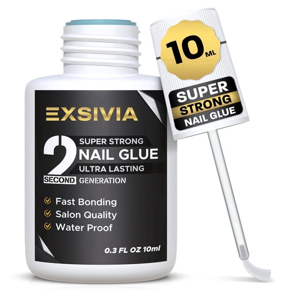 EXSIVIA 2nd Generation Super Strong Nail Glue - Brush-On, Acrylic Nails, 10ml Bottle