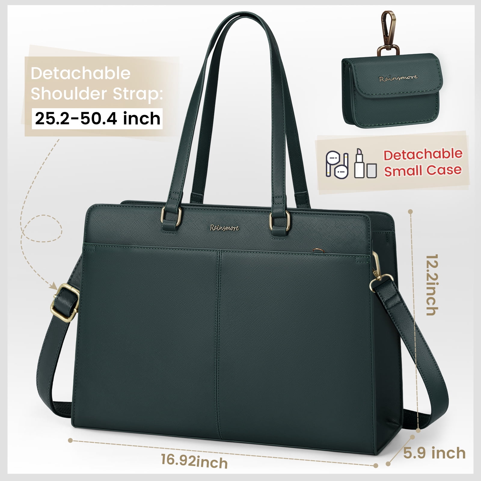 RAINSMORE Laptop Bag for Women 15.8 inch Laptop Tote Briefcase Waterproof Leather Computer Bag Work Tote Bags,Dark Green