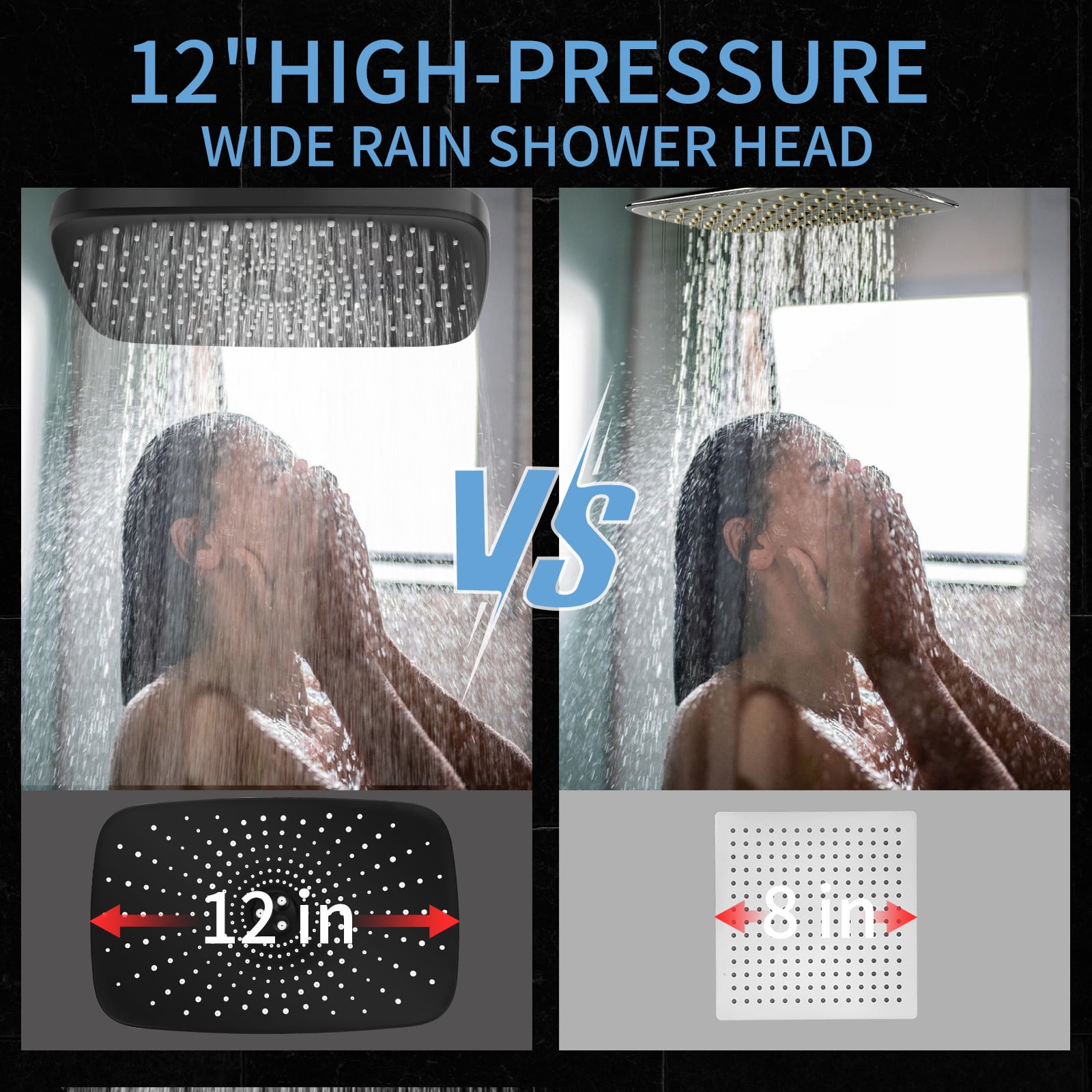 PHANCIR 12 Inch Rain Shower Head Combo, High Pressure Rainfall with Ajustable Extension Arm, 7 Modes Handheld Showerhead for Bathroom, Black