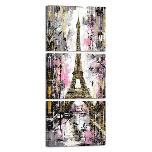 Furnster Abstract Eiffel Tower Canvas Wall Art Romantic Paris Decor Picture for Bedroom Bathroom 12''x16''3Pcs