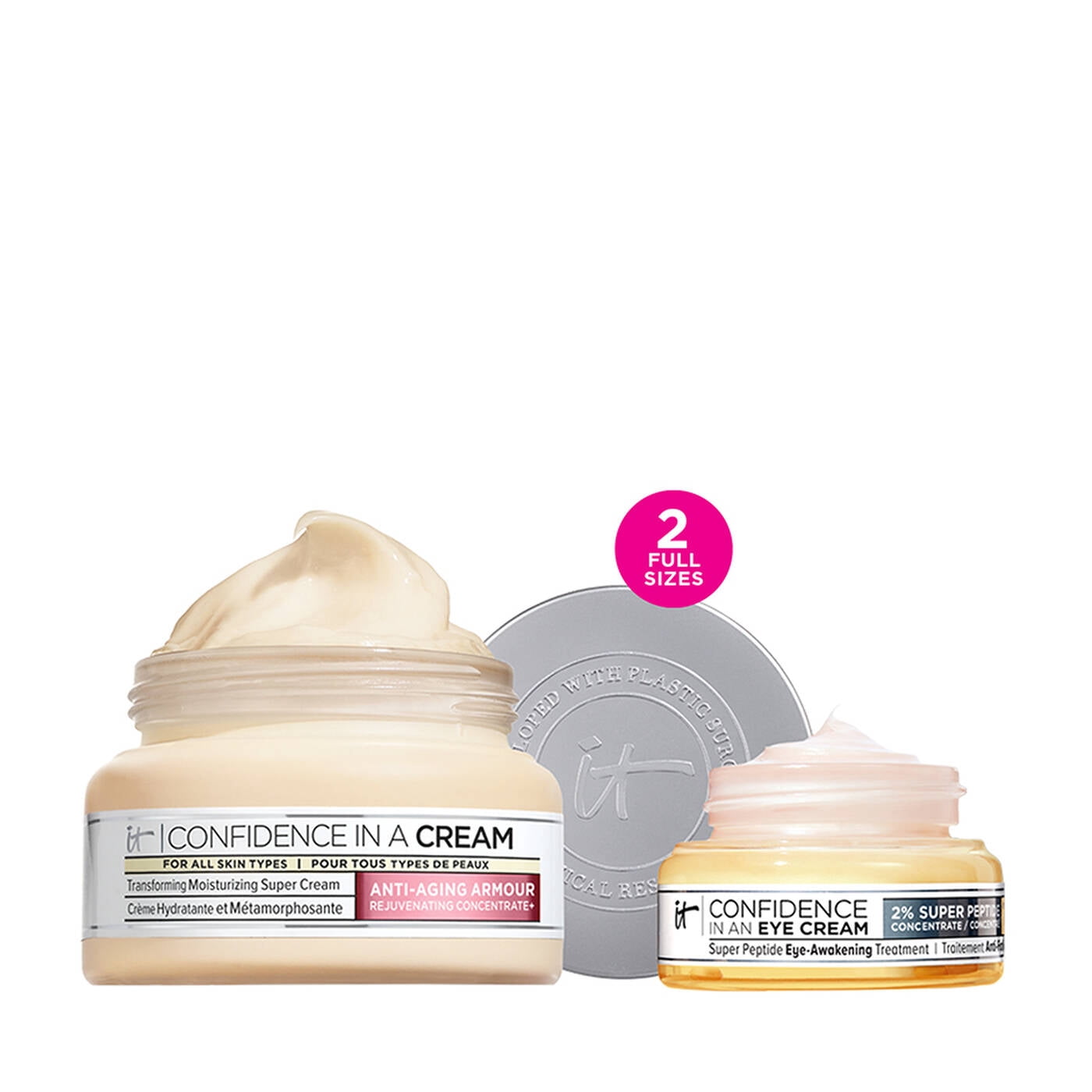 It Cosmetics Face & Eye Duo - Full Size Set - Confidence in a Cream 2oz + Confidence in an Eye Cream 0.5oz