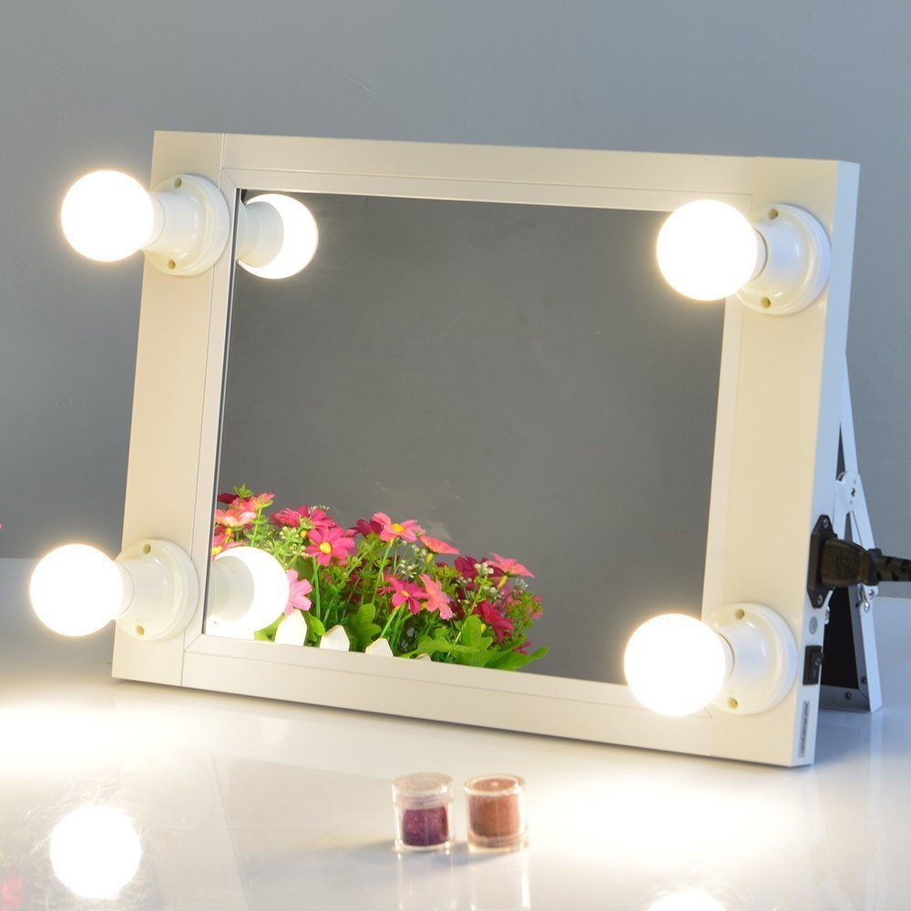 Chende White Portable Vanity Mirror With Light Bulbs Hollywood Style Girl Lighted Makeup