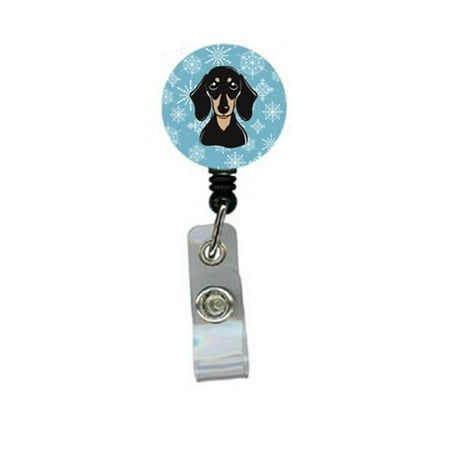 Snowflake Smooth Black And Tan Dachshund Retractable Badge Reel