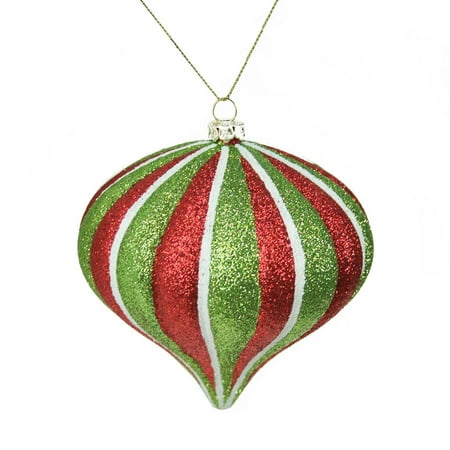 Merry Christmaas Northlight Seasonal Merry and Bright Glitter Stripe Shatterproof Christmas Onion Ornament ()