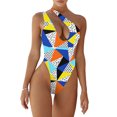 thumbnail image 1 of Traje de baño de una pieza para mujer, un solo hombro, cuello profundo, hermosos patrones, traje de baño de cintura alta tipo 3 S, 1 of 6