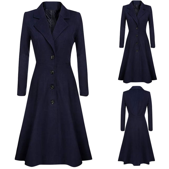 Abrigo largo con botones de solapa de invierno para mujer, chaqueta, abrigo para mujer, prendas de vestir Fridja po1462