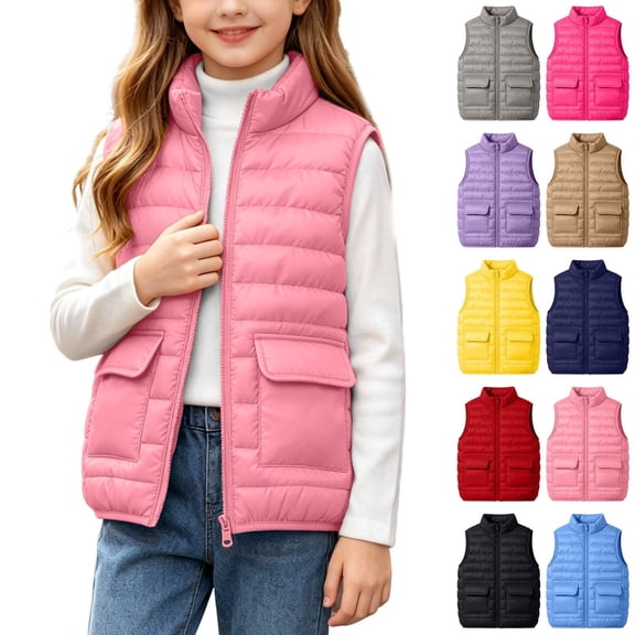 KICILVS Kids Puffer Vest Zip Up Quilted Sleeveless Jacket with Pockets Lightweight Warm Waistcoat for Winter Wear 4-15 Years