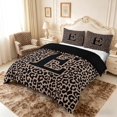 thumbnail image 2 of meiyoeat Leopard Print Bow Letter E Duvet Cover Set, Women Teens, Brown Animal Print Bedding Full, Black Reversible 3-Piece, 1 Duvet Cover and 2 Pillowcases, 2 of 6