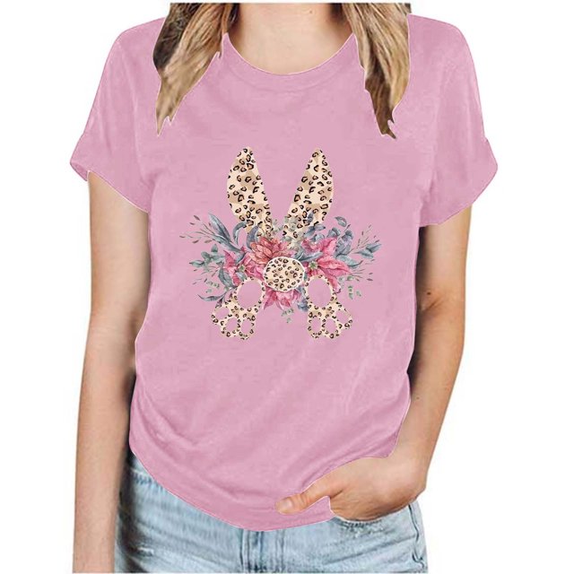 RKSTN Hauts pour Femmes Tendance Décontracté Ample Pâques Graphique Imprimé Blouse Hauts Mode Été Col Rond Manches Courtes T-shirt