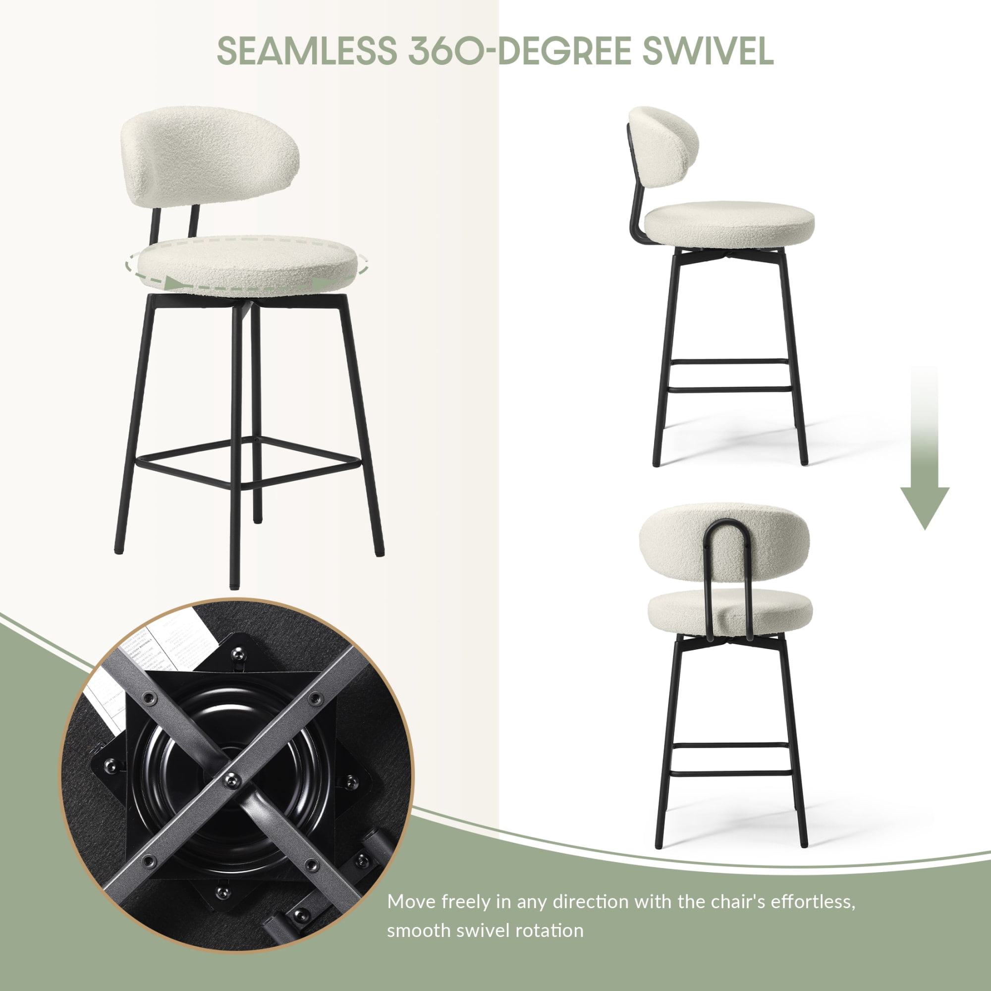 WestinTrends Alexandria Modern Upholstered Sherpa Fabric Counter Height Bar Stools with Back (Set of 2), Cream