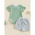 thumbnail image 4 of Wassery Infant Baby Boys 2Pcs Gentleman Outfits Short Sleeve Crew Neck Contrast Color Romper + Pocket Shorts Summer Casual Clothes 0-24M, 4 of 8